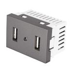C2USB-LA | Toma 2 puertos USB acero inox de 1.5 módulos, línea Lisboa