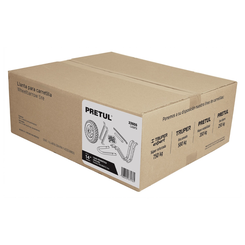 CANPB | Caja c/llanta neumática y acc. y p/carretilla gris Pretul