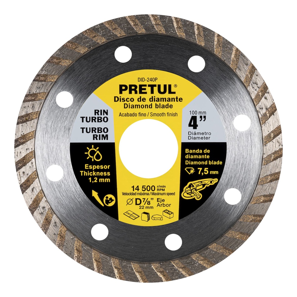 DID-240P | Disco de diamante de 4' x 1.2 mm rin turbo, Pretul
