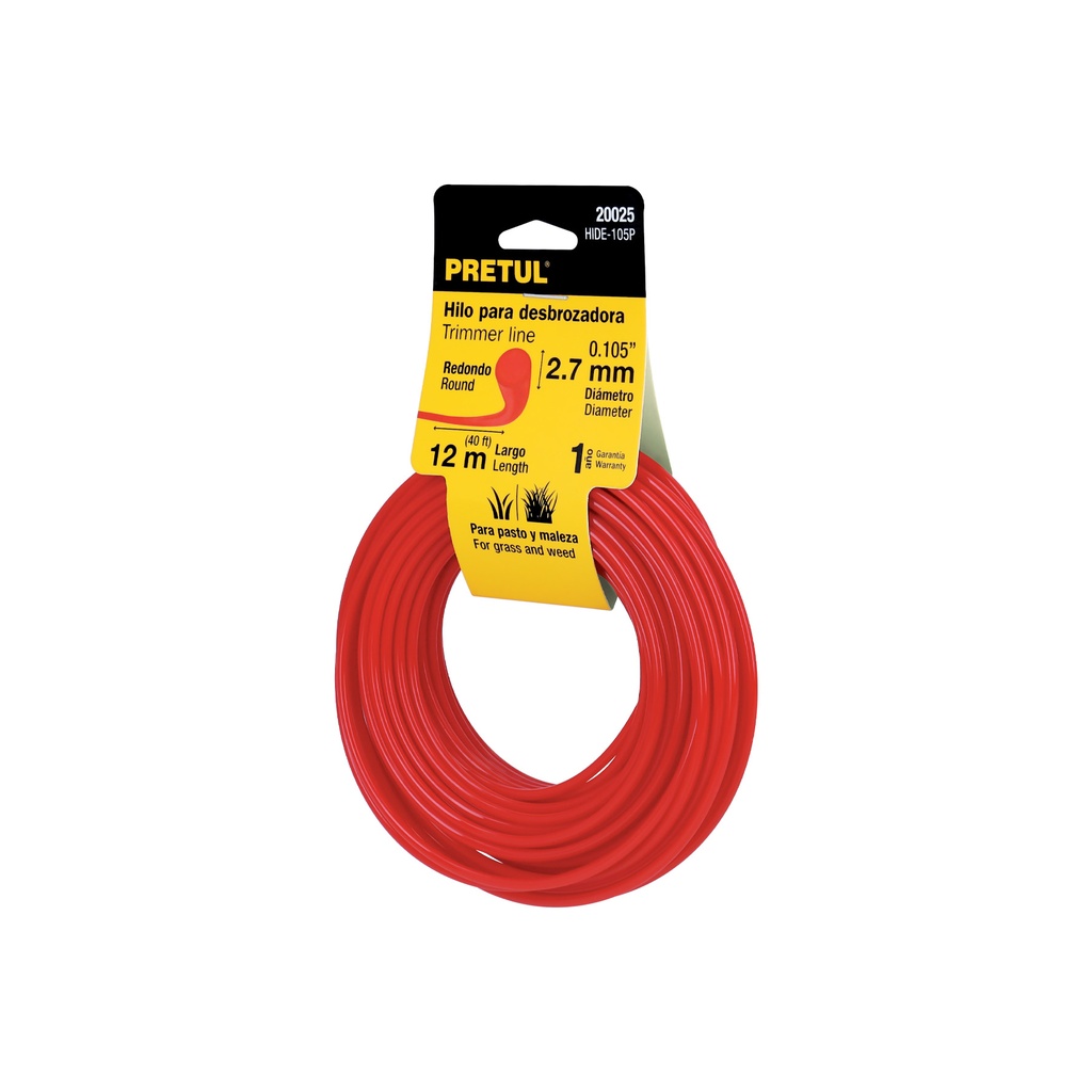 HIDE-105P | Rollo de hilo para desbrozadora, 2.7 mm x 12 m, Pretul