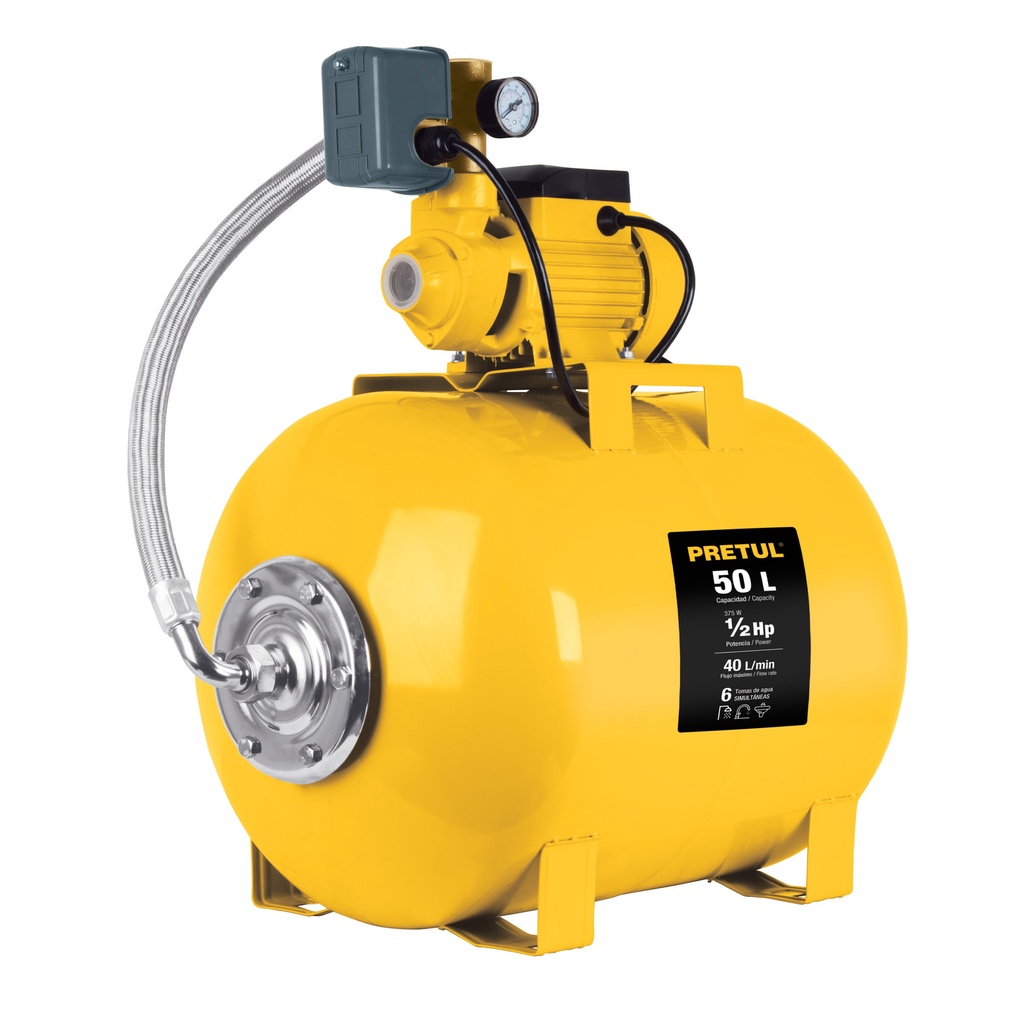 HIDR-1/2X50P | Bomba hidroneumática 1/2 HP, 50 litros, Pretul