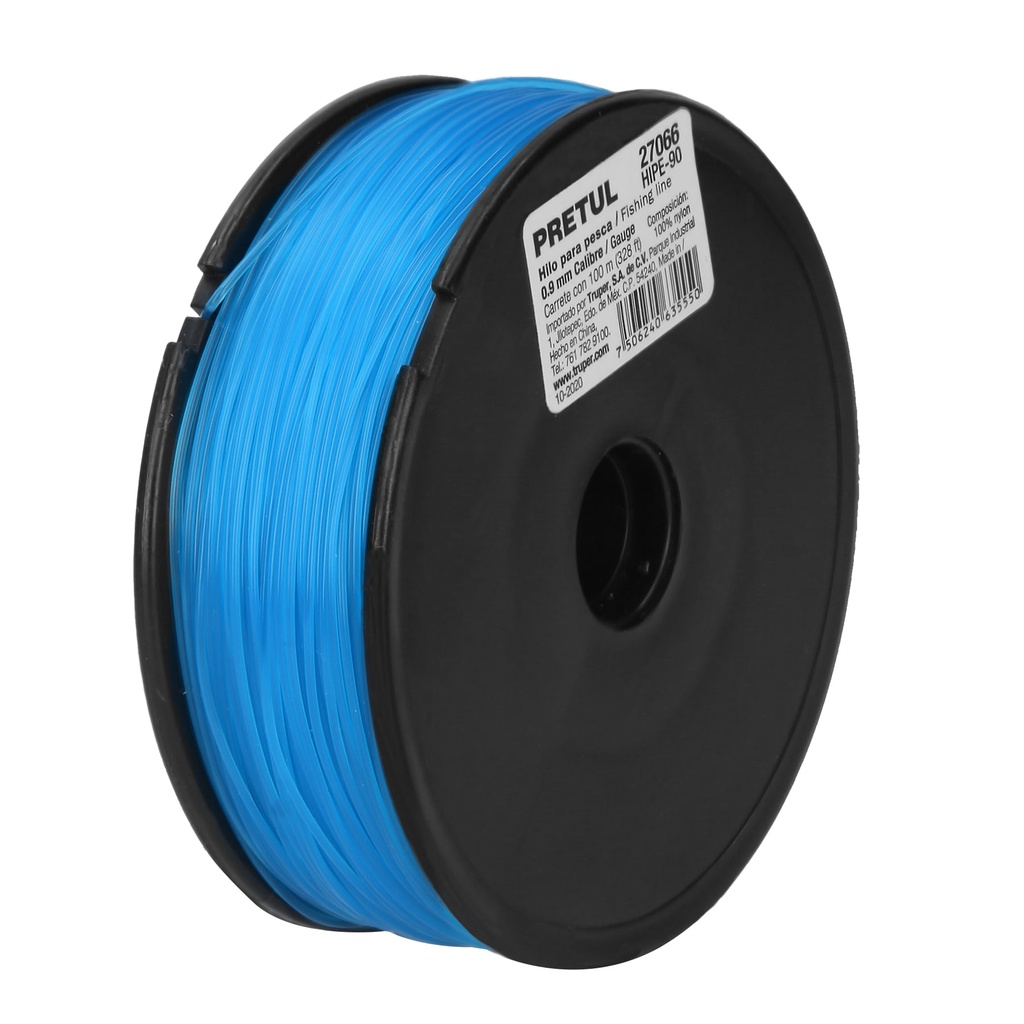 HIPE-90 | Carrete con 100 m de hilo para pesca azul calibre 0.90 mm