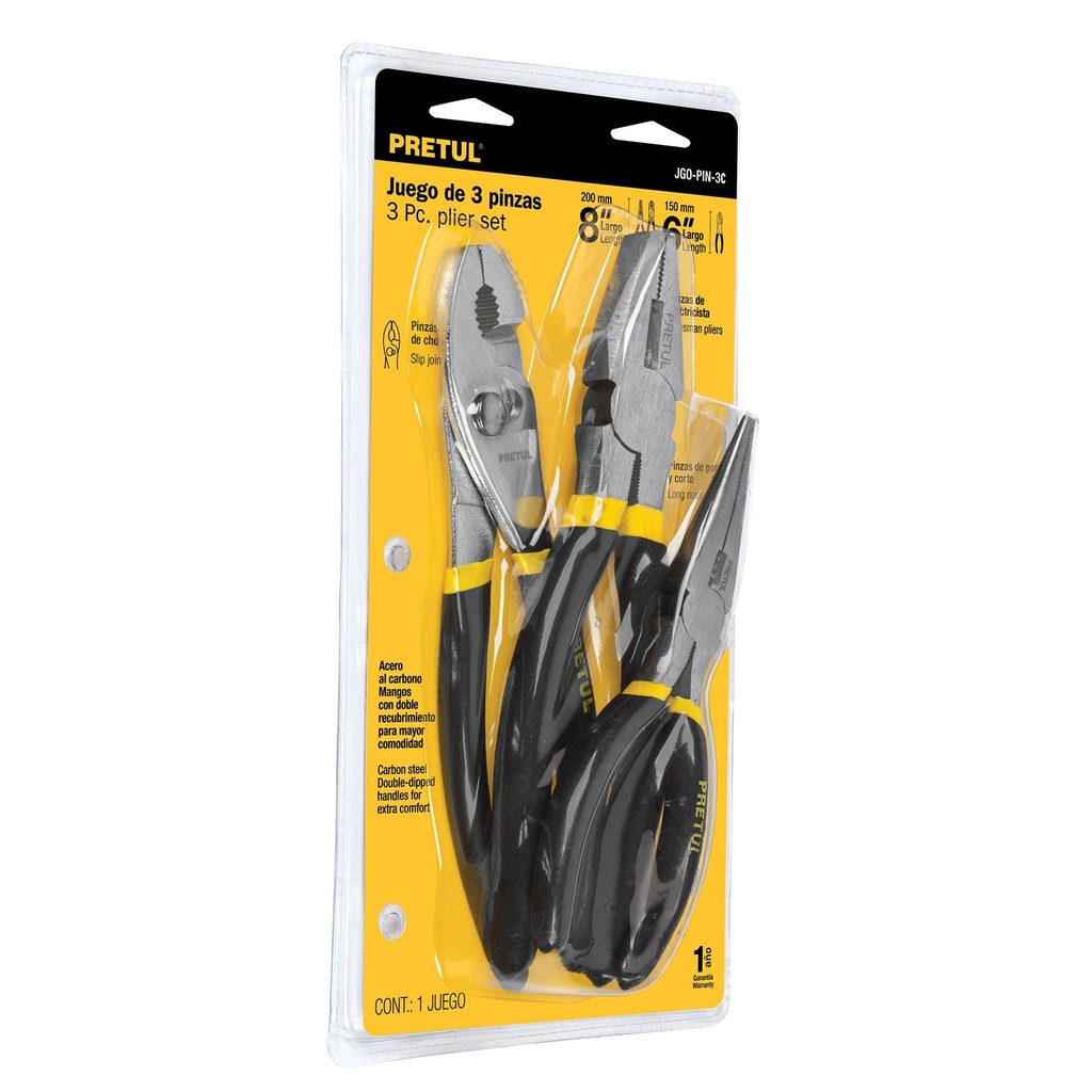 JGO-PIN-3C | Juego de 1 pinza de 6' y 2 de 8' mango de vinil, Pretul