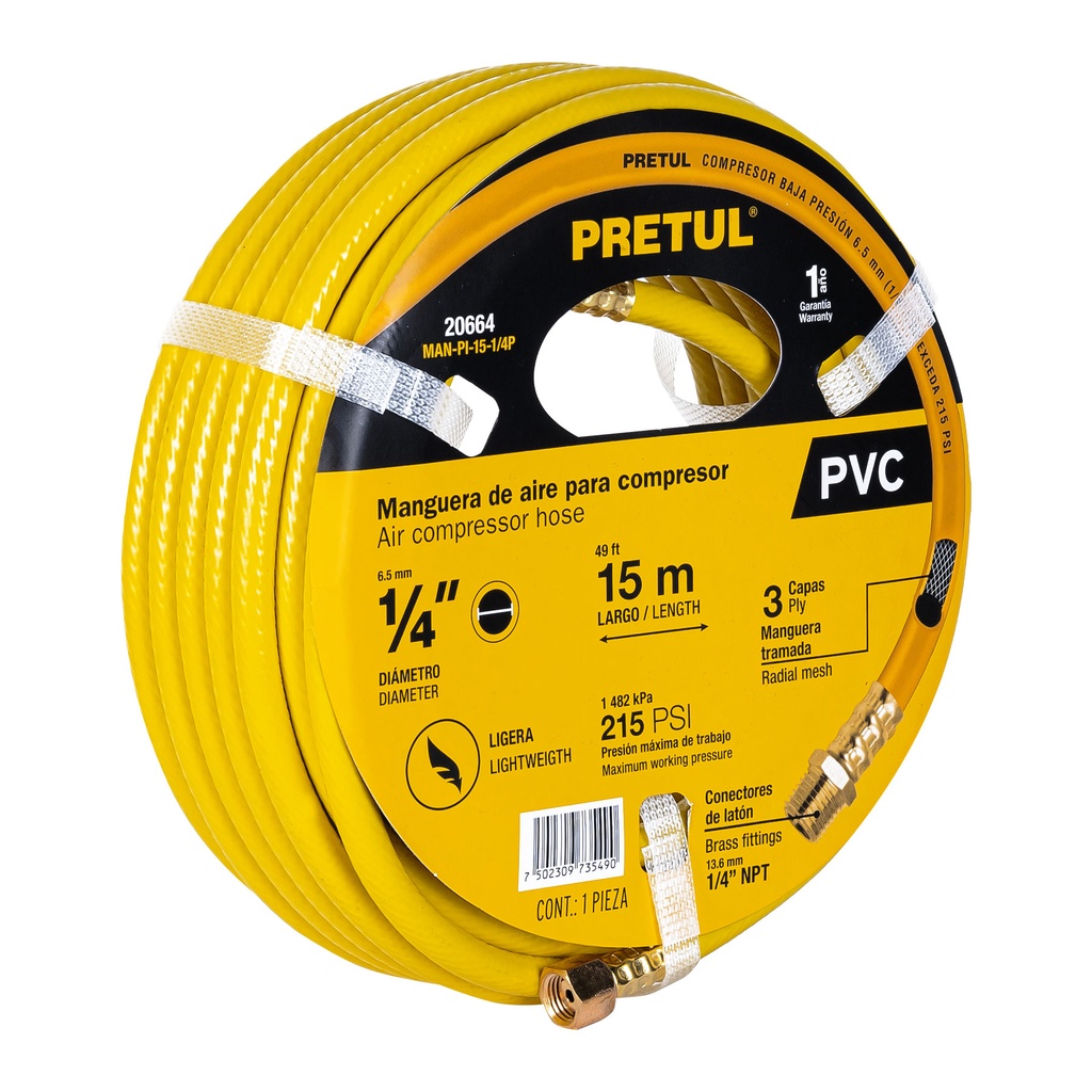 MAN-PI-15-1/4P | Manguera de PVC para compresor, 15 m x 1/4', Pretul
