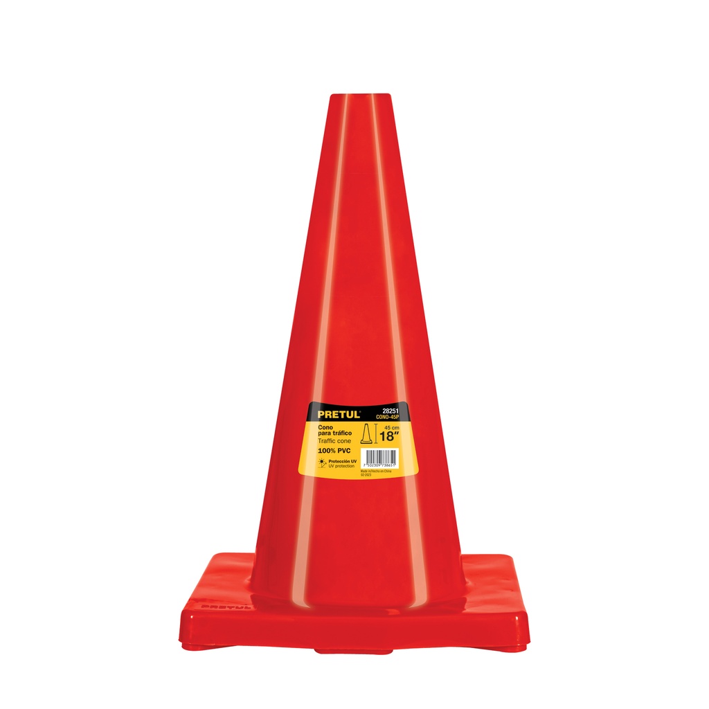 CONO-45P | Cono de precaución de 45 cm de PVC, Pretul