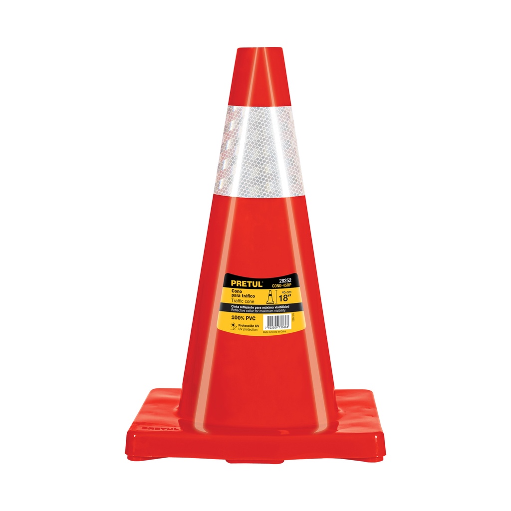 CONO-45RP | Cono de precaución de 45 cm de PVC con reflejante, Pretul