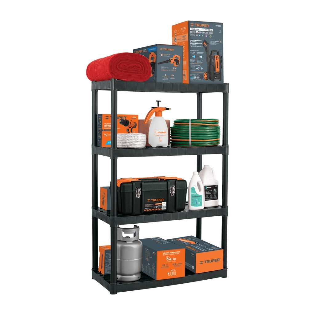 EST-4 | Estante plástico uso rudo 4 rep/cap. 68 kg 142x43x91, Truper