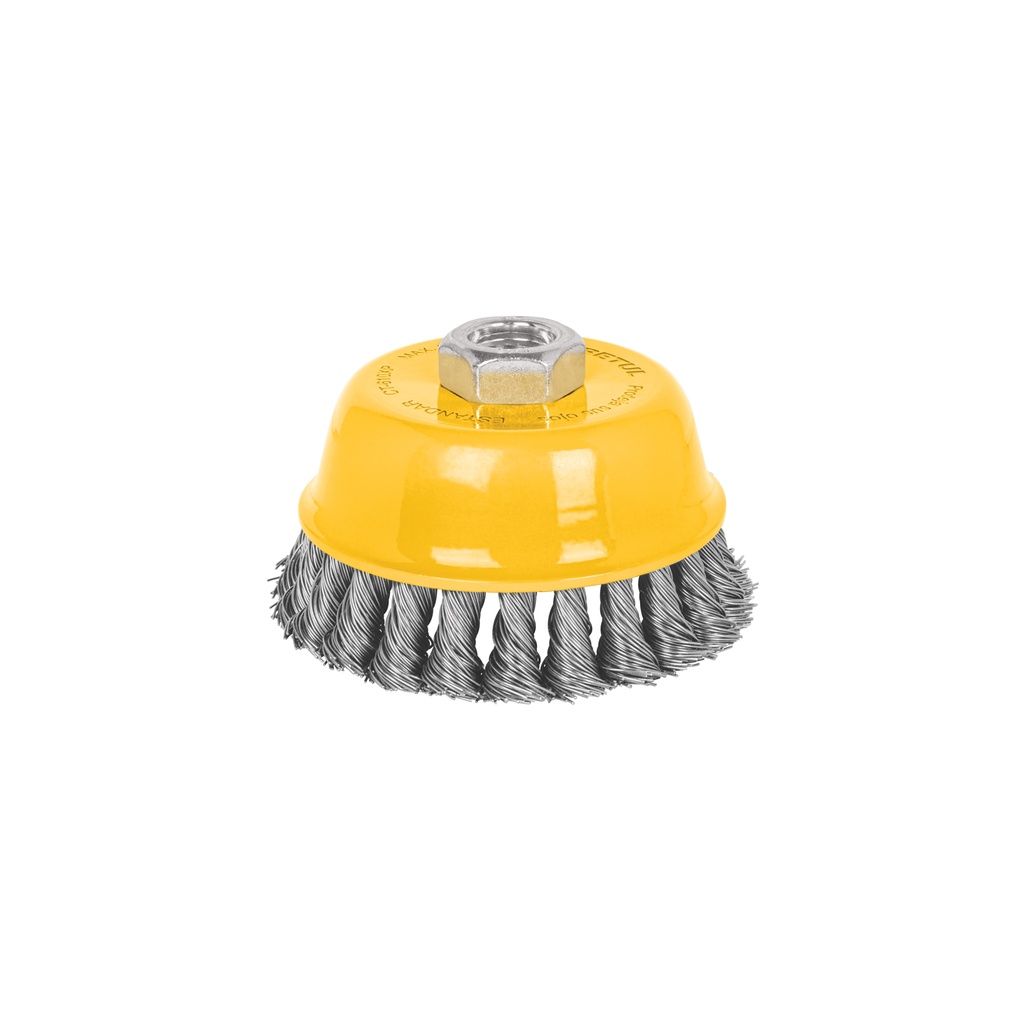 CT-610XP | Carda copa 4' alambre trenzado grueso, eje 5/8'-11, Pretul