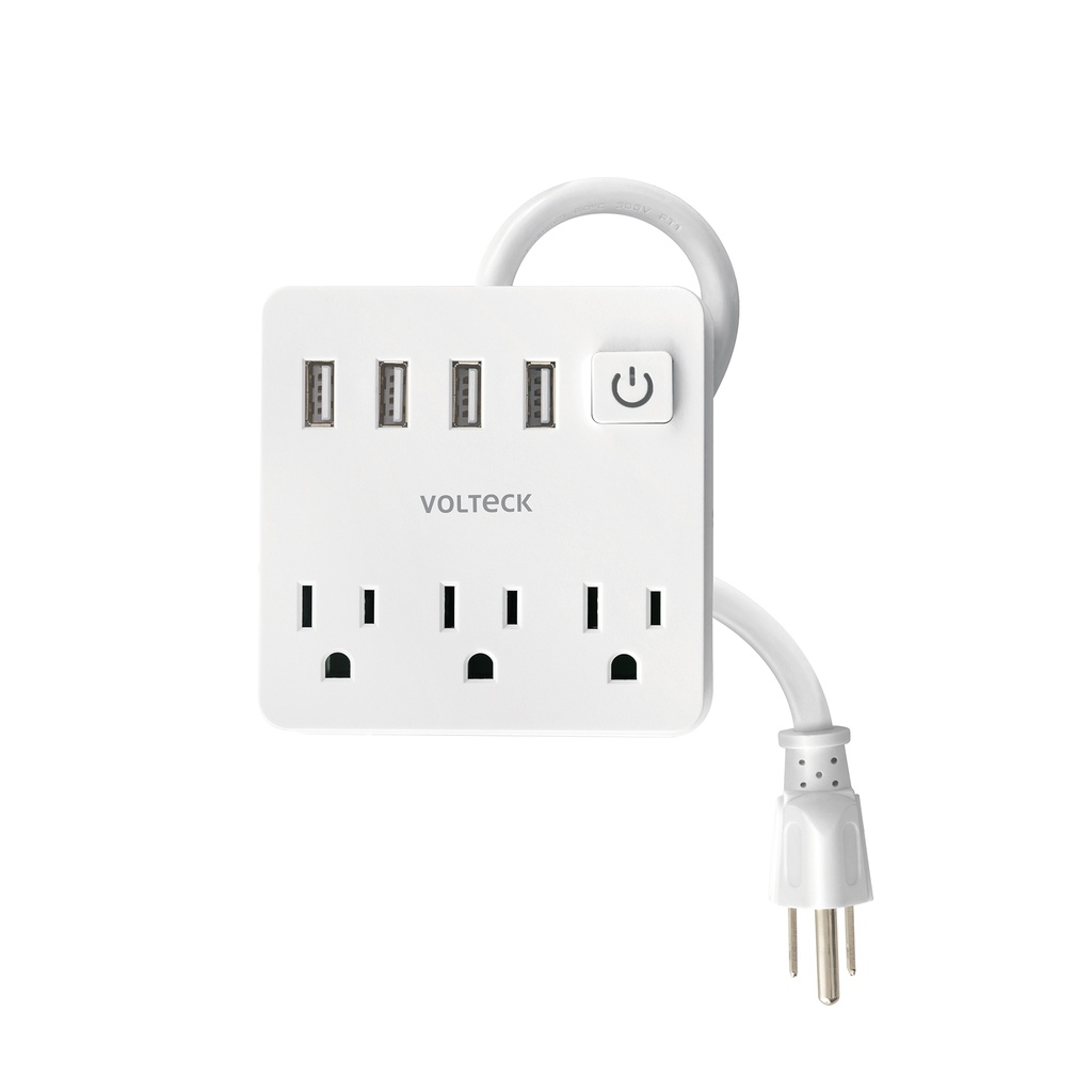 MUL-3U | Multicontacto 16 AWG doméstico 3 entradas 4 ptos USB, blanco