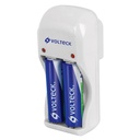 CA-RE-8 | Cargador de pilas, AA, AAA y 9V, incluye 2 pilas AA, Volteck